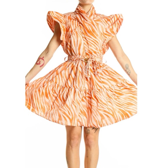 Derek Lam collection Orange Zebra Cutout Mini Dress Structured Womens Size 6 - Picture 1 of 12